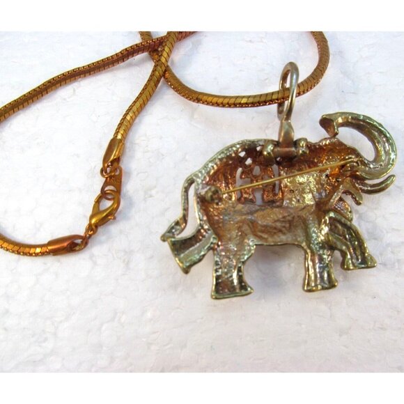 Vintage Rhinestone Good Luck Elephant Combo Brooch Pendant Necklace - Picture 9 of 16